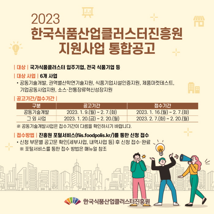 식품진흥원, 2023년 지원사업 통합공고 실시_1